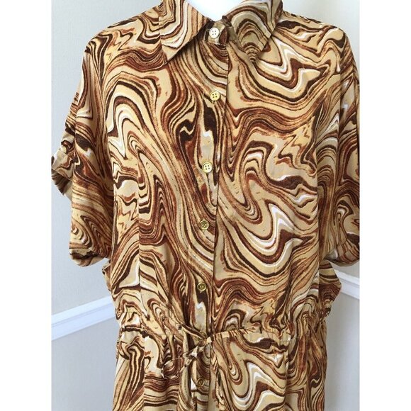 NWT MPH Collection Womens Size 2X Gold Brown Marbled Dress Short Sleeve - Picture 2 of 8